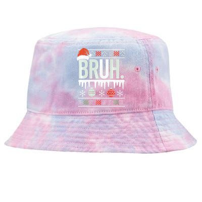 Bruh Meme Funny Christmas Santa Greeting Teens Xmas Tie-Dyed Bucket Hat