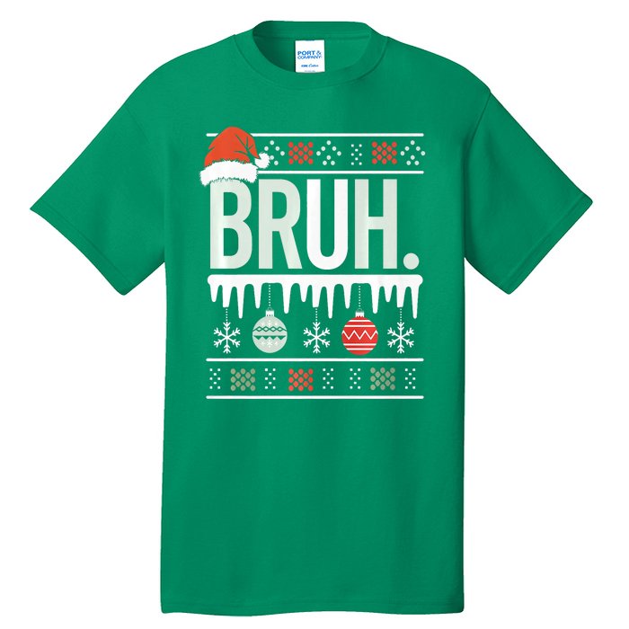 Bruh Meme Funny Christmas Santa Greeting Teens Xmas Tall T-Shirt