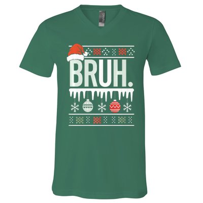 Bruh Meme Funny Christmas Santa Greeting Teens Xmas V-Neck T-Shirt