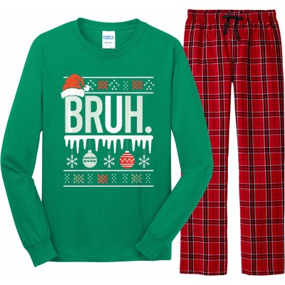 Bruh Meme Funny Christmas Santa Greeting Teens Xmas Long Sleeve Pajama Set