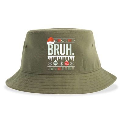 Bruh Meme Funny Christmas Santa Greeting Teens Xmas Sustainable Bucket Hat