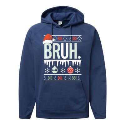 Bruh Meme Funny Christmas Santa Greeting Teens Xmas Performance Fleece Hoodie