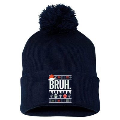 Bruh Meme Funny Christmas Santa Greeting Teens Xmas Pom Pom 12in Knit Beanie