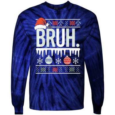 Bruh Meme Funny Christmas Santa Greeting Teens Xmas Tie-Dye Long Sleeve Shirt