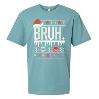 Bruh Meme Funny Christmas Santa Greeting Teens Xmas Sueded Cloud Jersey T-Shirt