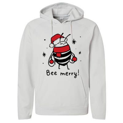 Bee Merry Funny Christmas Gift Bee Lover Performance Fleece Hoodie