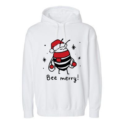 Bee Merry Funny Christmas Gift Bee Lover Garment-Dyed Fleece Hoodie