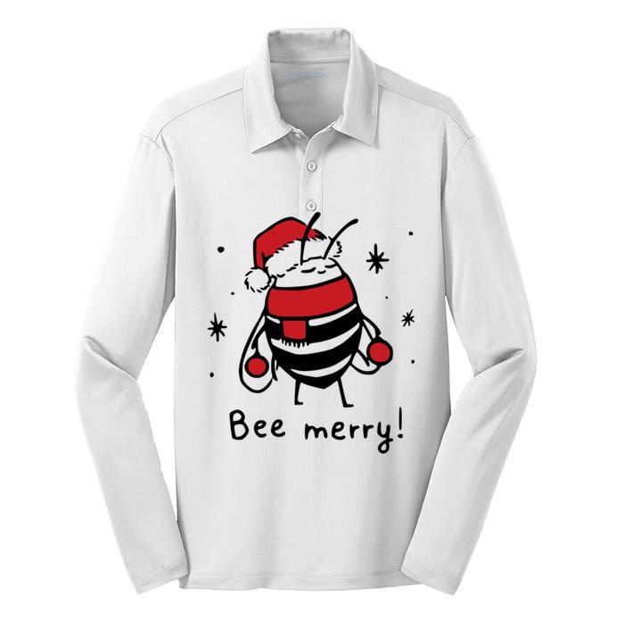 Bee Merry Funny Christmas Gift Bee Lover Silk Touch Performance Long Sleeve Polo