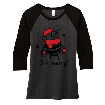 Bee Merry Funny Christmas Gift Bee Lover Women's Tri-Blend 3/4-Sleeve Raglan Shirt