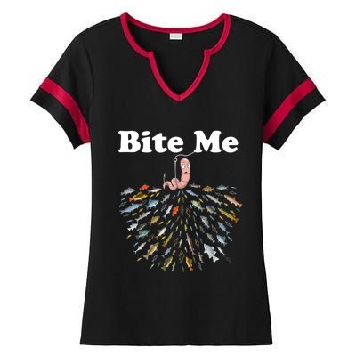 Bite Me Fishing Gift For Fishing Lovers Ladies Halftime Notch Neck Tee