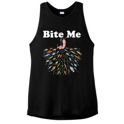 Bite Me Fishing Gift For Fishing Lovers Ladies PosiCharge Tri-Blend Wicking Tank