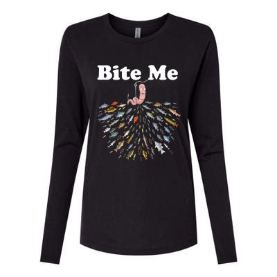 Bite Me Fishing Gift For Fishing Lovers Womens Cotton Relaxed Long Sleeve T-Shirt