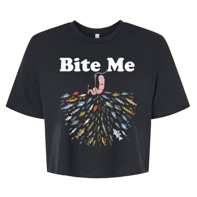 Bite Me Fishing Gift For Fishing Lovers Bella+Canvas Jersey Crop Tee