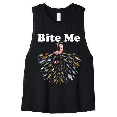 Bite Me Fishing Gift For Fishing Lovers Women's Racerback Cropped Tank