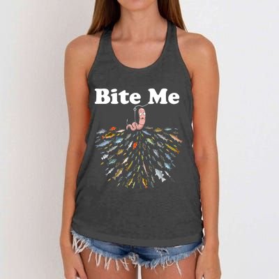 Bite Me Fishing Gift For Fishing Lovers Women's Knotted Racerback Tank