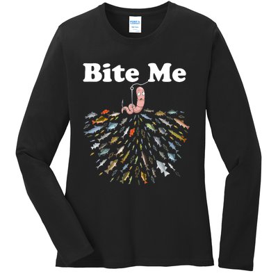 Bite Me Fishing Gift For Fishing Lovers Ladies Long Sleeve Shirt