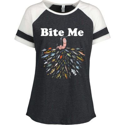 Bite Me Fishing Gift For Fishing Lovers Enza Ladies Jersey Colorblock Tee