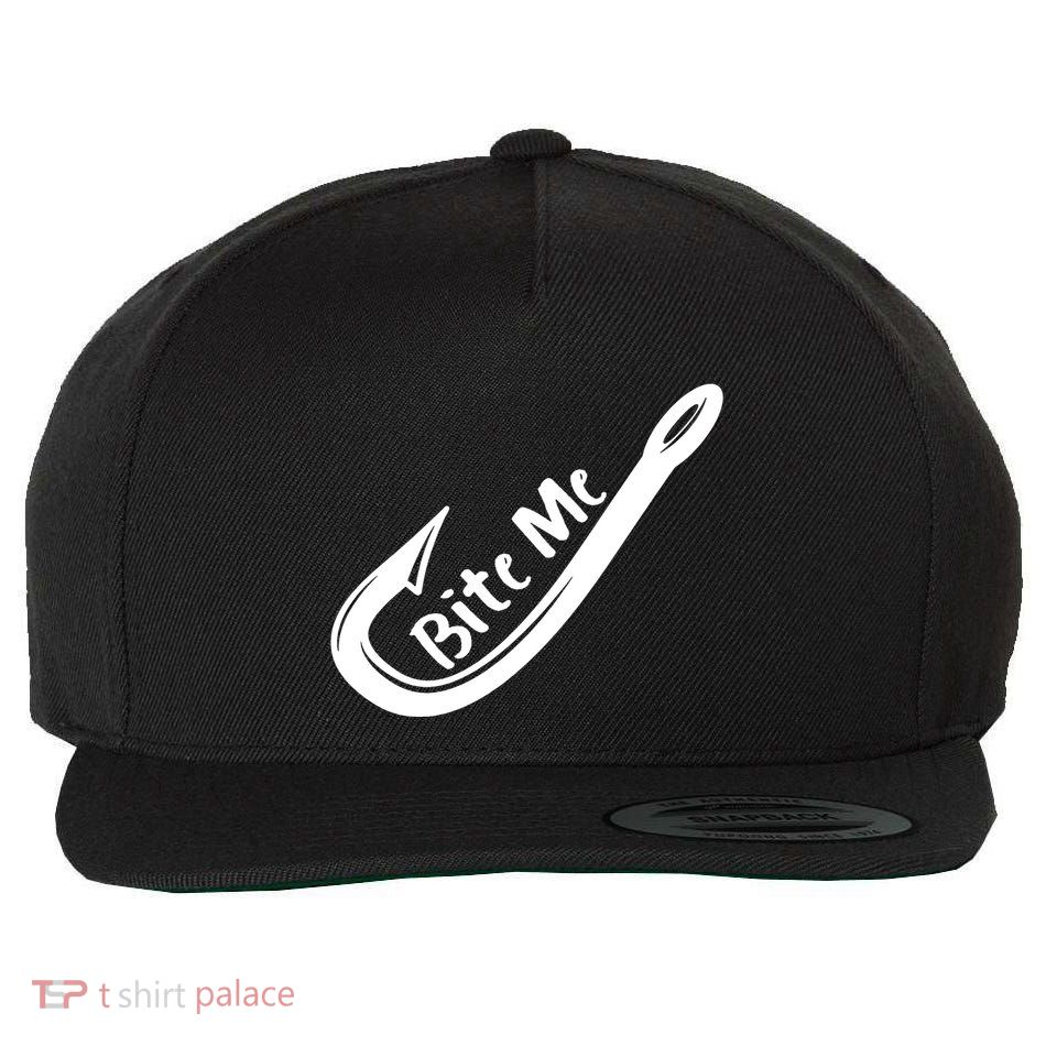Bite Me Fish Hook Wool Snapback Cap