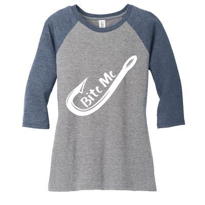 Bite Me Fish Hook Women's Tri-Blend 3/4-Sleeve Raglan Shirt