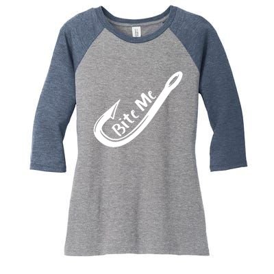 Bite Me Fish Hook Women's Tri-Blend 3/4-Sleeve Raglan Shirt