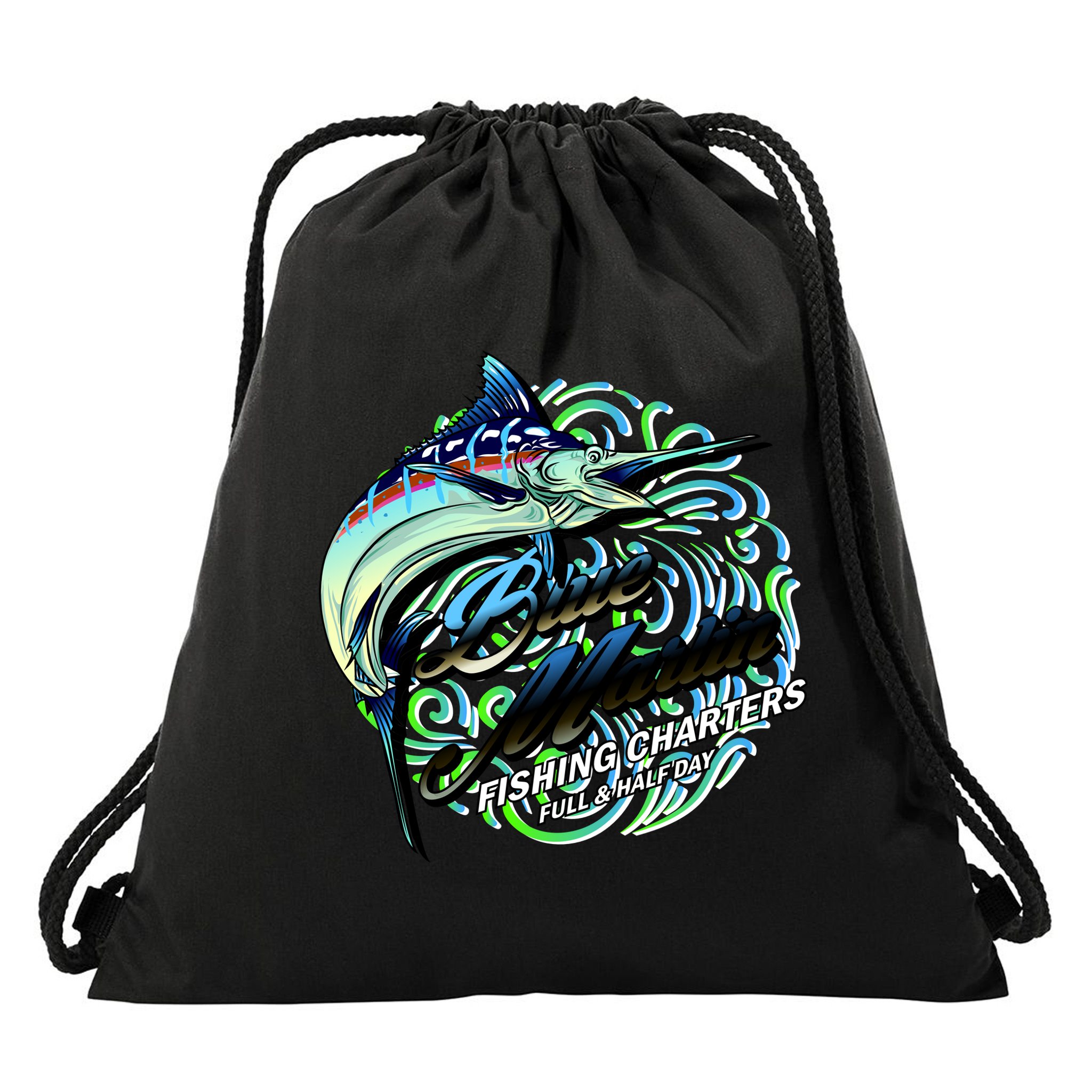 Blue Marlin Fishing Charters Drawstring Bag