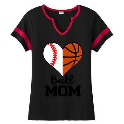 Ball Mom Funny Baseball Basketball Player Mom Funny Gift Ladies Halftime Notch Neck Tee