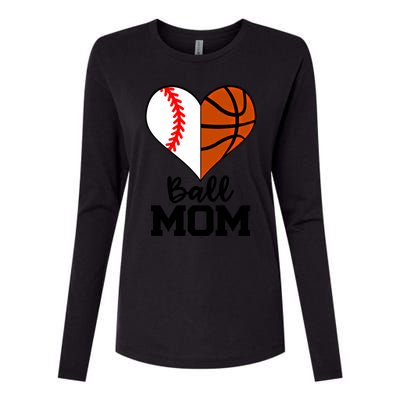 Ball Mom Funny Baseball Basketball Player Mom Funny Gift Womens Cotton Relaxed Long Sleeve T-Shirt