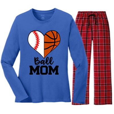 Ball Mom Funny Baseball Basketball Player Mom Funny Gift Women's Long Sleeve Flannel Pajama Set 