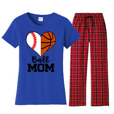 Ball Mom Funny Baseball Basketball Player Mom Funny Gift Women's Flannel Pajama Set