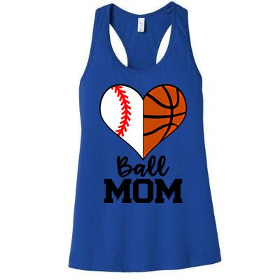 Ball Mom Funny Baseball Basketball Player Mom Funny Gift Women's Racerback Tank