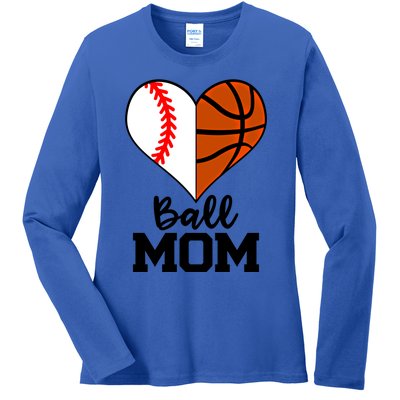 Ball Mom Funny Baseball Basketball Player Mom Funny Gift Ladies Long Sleeve Shirt