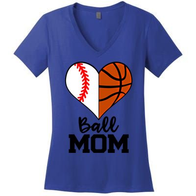 Ball Mom Funny Baseball Basketball Player Mom Funny Gift Women's V-Neck T-Shirt