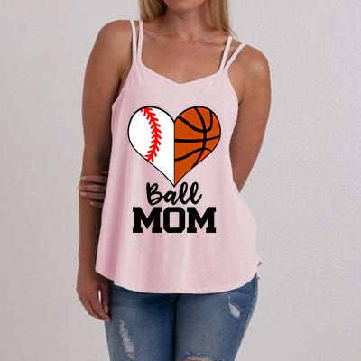 Ball Mom Funny Baseball Basketball Player Mom Funny Gift Women's Strappy Tank