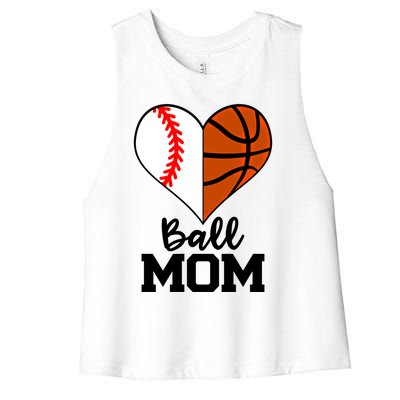 Ball Mom Funny Baseball Basketball Player Mom Funny Gift Women's Racerback Cropped Tank