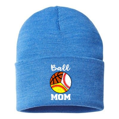 Ball Mom Funny Baseball Softball Basketball Mom Great Gift Sustainable Knit Beanie