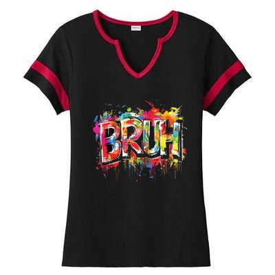 Bruh Meme Funny Saying Teens Graffiti Aesthetic Ladies Halftime Notch Neck Tee