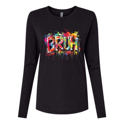 Bruh Meme Funny Saying Teens Graffiti Aesthetic Womens Cotton Relaxed Long Sleeve T-Shirt