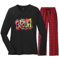 Bruh Meme Funny Saying Teens Graffiti Aesthetic Women's Long Sleeve Flannel Pajama Set 