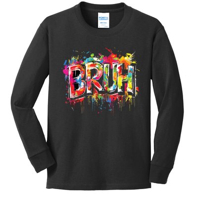 Bruh Meme Funny Saying Teens Graffiti Aesthetic Kids Long Sleeve Shirt