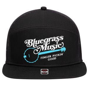 Bluegrass Music Finger Pickin Good Banjo Design Graphic 7 Panel Mesh Trucker Snapback Hat