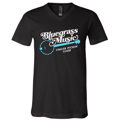 Bluegrass Music Finger Pickin Good Banjo Design Graphic V-Neck T-Shirt