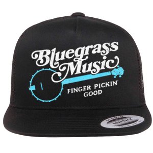 Bluegrass Music Finger Pickin Good Banjo Design Graphic Flat Bill Trucker Hat