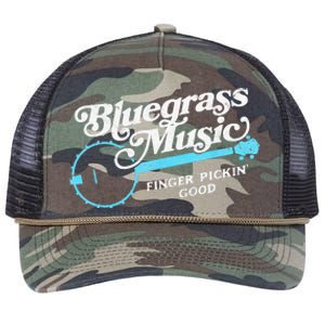 Bluegrass Music Finger Pickin Good Banjo Design Graphic Retro Rope Trucker Hat Cap