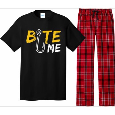 Bite Me Fisher Gift Funny Fishing Quote Bass Fishing Gift Pajama Set