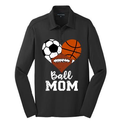 Ball Mom Funny Basketball Football Soccer Mom Gift Silk Touch Performance Long Sleeve Polo