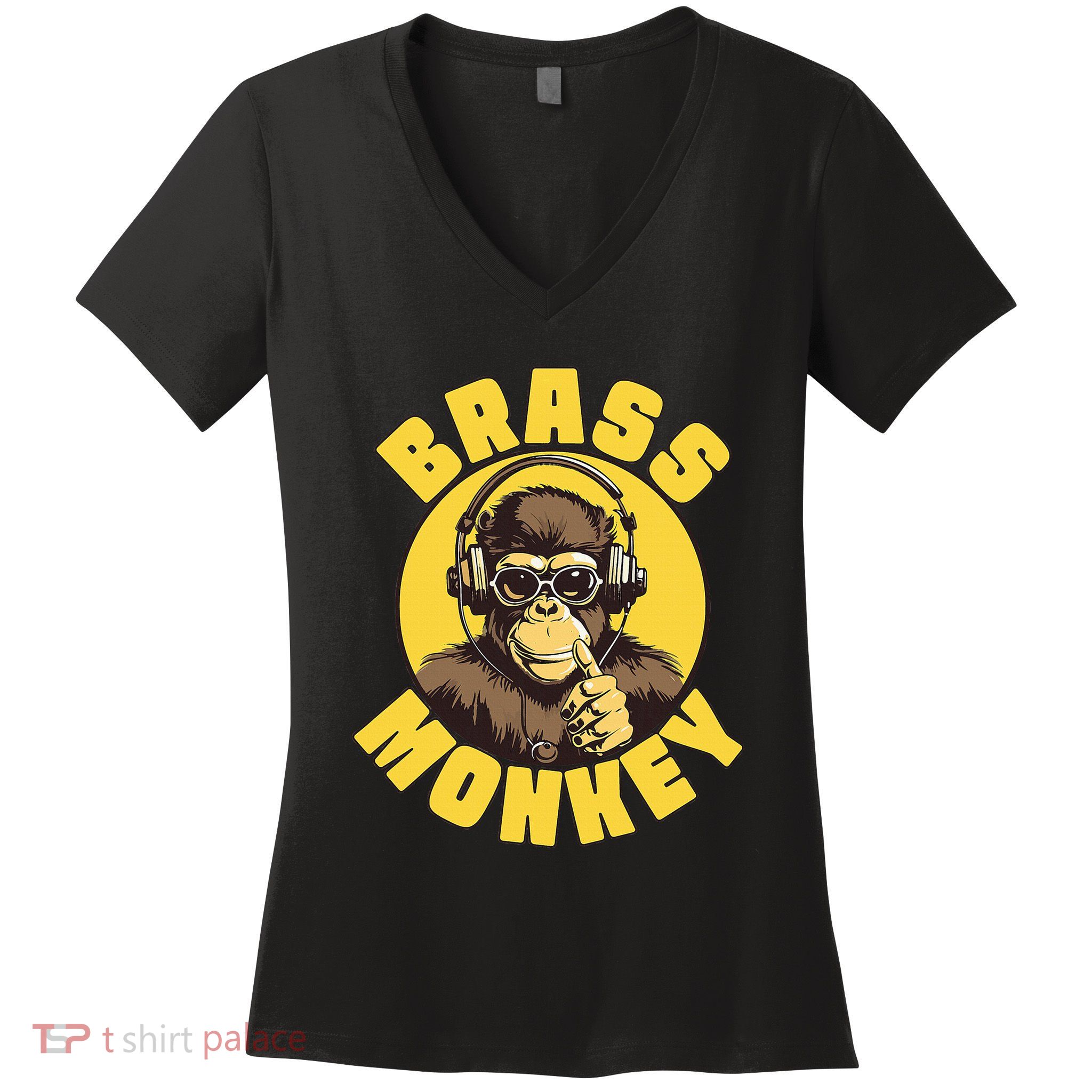 Brass Monkey Funny Cool Music Women's V-Neck T-Shirt