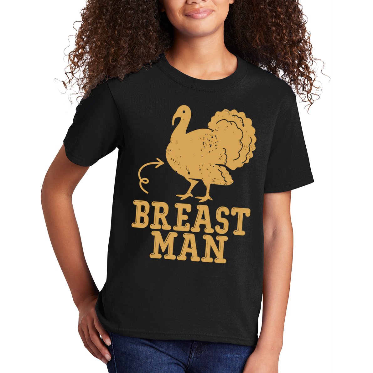 Breast Man Funny Turkey Thanksgiving Kids T-Shirt