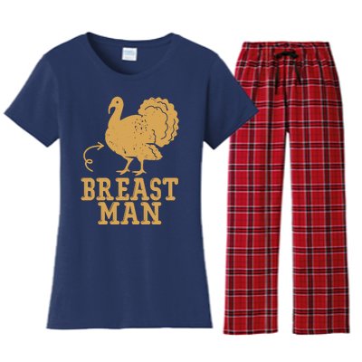 Breast Man Funny Turkey Thanksgiving Women's Flannel Pajama Set