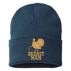 Breast Man Funny Turkey Thanksgiving Sustainable Knit Beanie