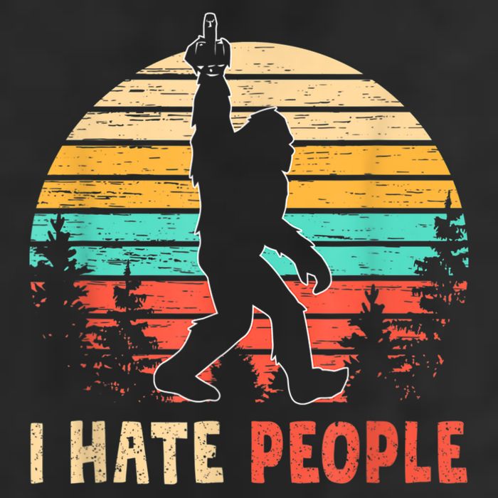 Bigfoot Middle Finger I Hate People Abduction Sasquatch 7 Panel Mesh Trucker Snapback Hat